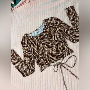 Brown Pacsun Tie Dye Long Sleeve Crop Top